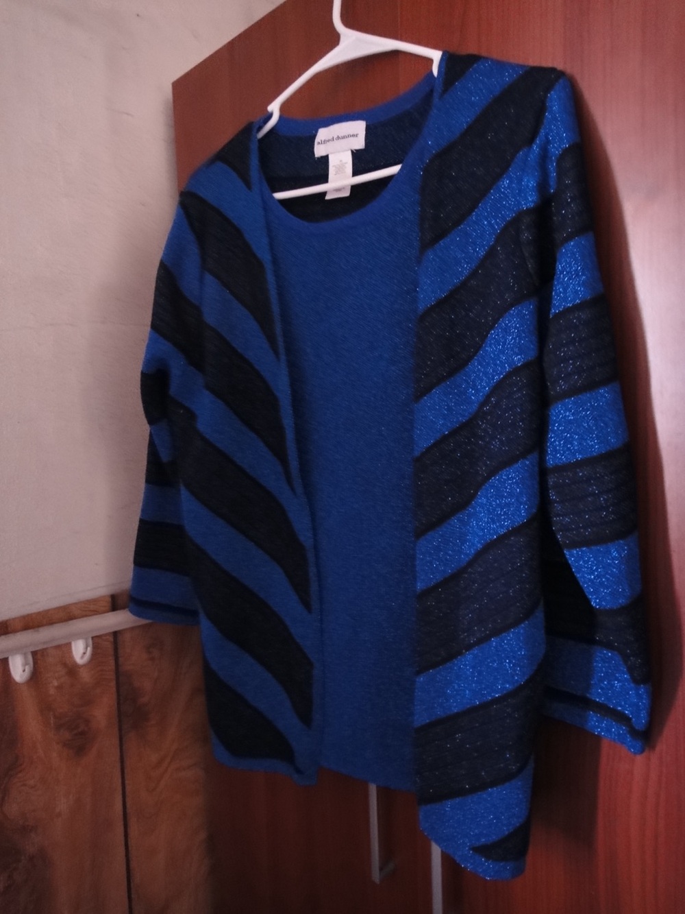 Alfred Dunner Blue and Black Shimmer Stripe Sweater